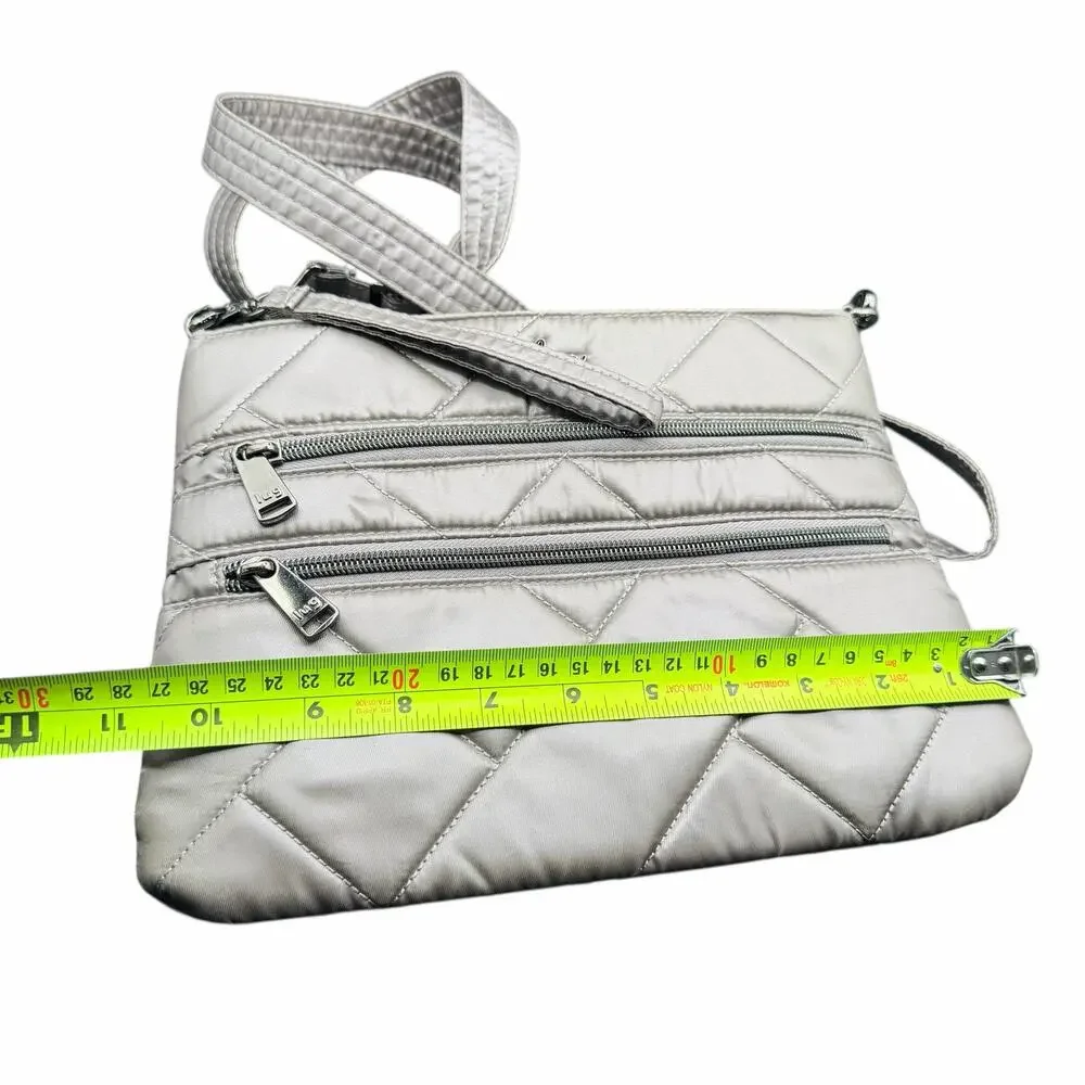 Lug Quilted Champagne Crossbody Bag Multi Zip Nylon Travel Purse
